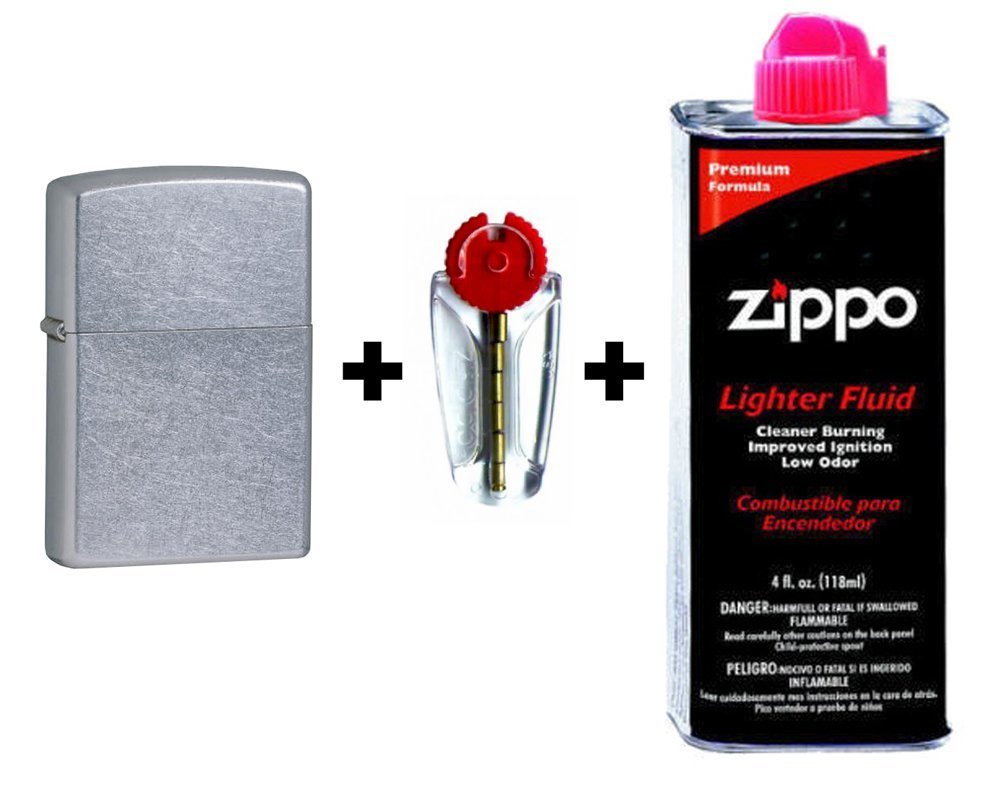 Zippo All-In-One Gift Kit, Street Chrome Lighter + Fluid + Zippo Flints #24651