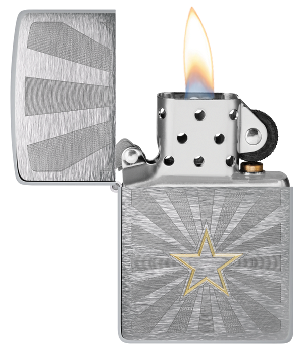 Zippo American Star Two-Tone Engraving, Brushed Chrome Lighter #48657