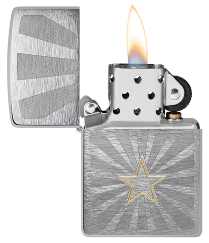 Zippo American Star Two-Tone Engraving, Brushed Chrome Lighter #48657