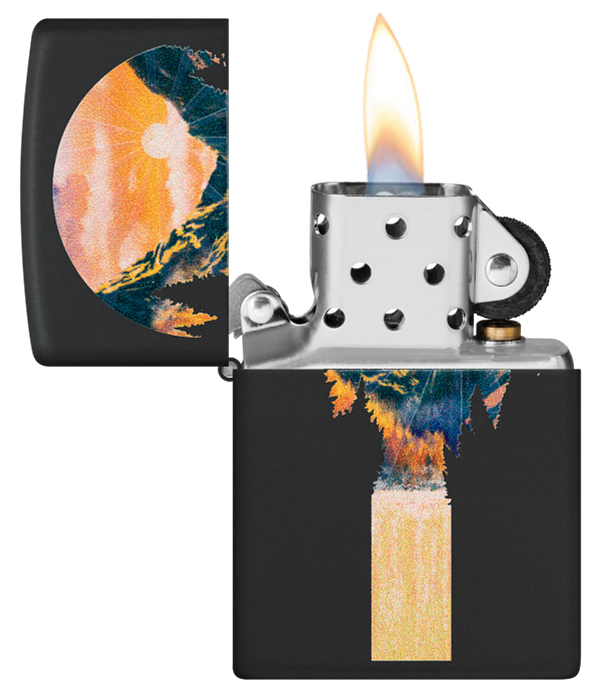 Zippo Mountain View Black Light Design, Black Matte Lighter #48676