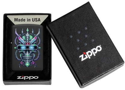 Zippo Cyberpunk Skull Color Image Design, Black Matte Lighter #48516