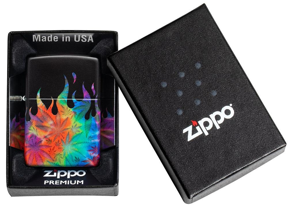 Zippo Cannabis Leaf Colorful Flame, 540° Design Lighter #49534