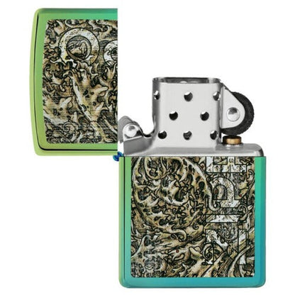 Zippo Ocean Waves Zippo Logo, High Polish Teal, Windproof Lighter #49416