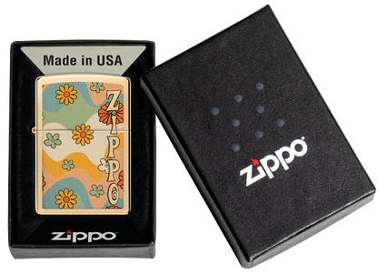 Zippo Retro Flower Power Design, High Polish Brass Lighter #48503