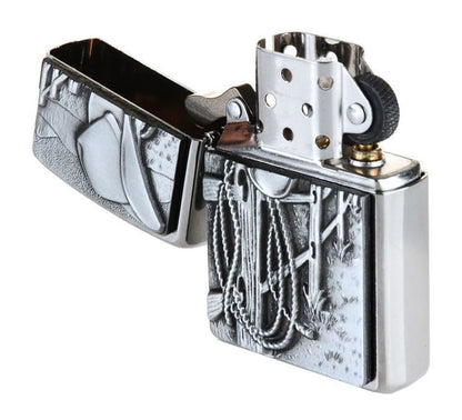 Zippo Resting Cowboy Emblem Lighter, Brushed Chrome, Windproof #24879