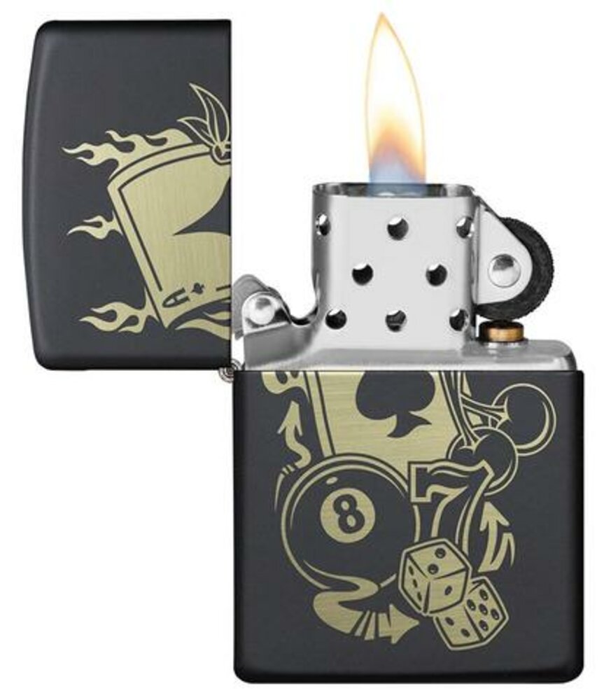 Zippo Gambling Casino Billiards Design, Black Matte Windproof Lighter #49257