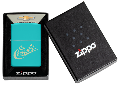 Zippo Chevrolet Flat Turquoise Design, Laser Engrave Lighter #48399