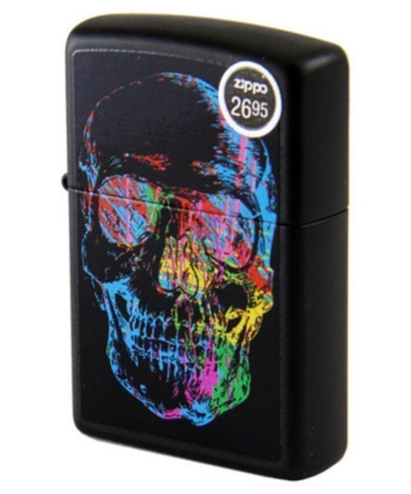 Zippo Colorful Skull, Black Matte Finish, Genuine Windproof Lighter #28042