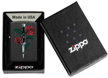 Zippo Rose Dagger Design, Black Crackle Finish Windproof Lighter #49778