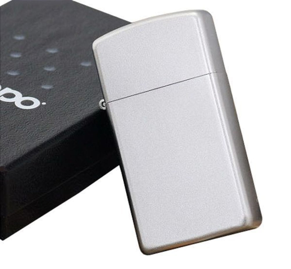 Zippo Slim Classic Satin Chrome Finish, Can Be Engraved, Genuine Lighter #1605