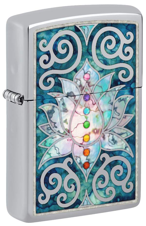 Zippo Spiritual Meditation Design, High Polish Chrome Lighter #48592