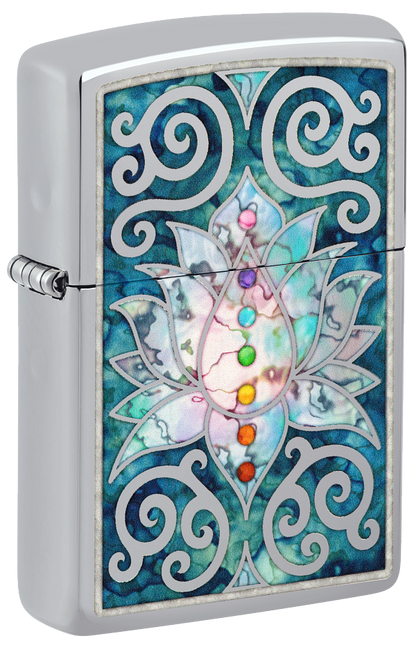 Zippo Spiritual Meditation Design, High Polish Chrome Lighter #48592