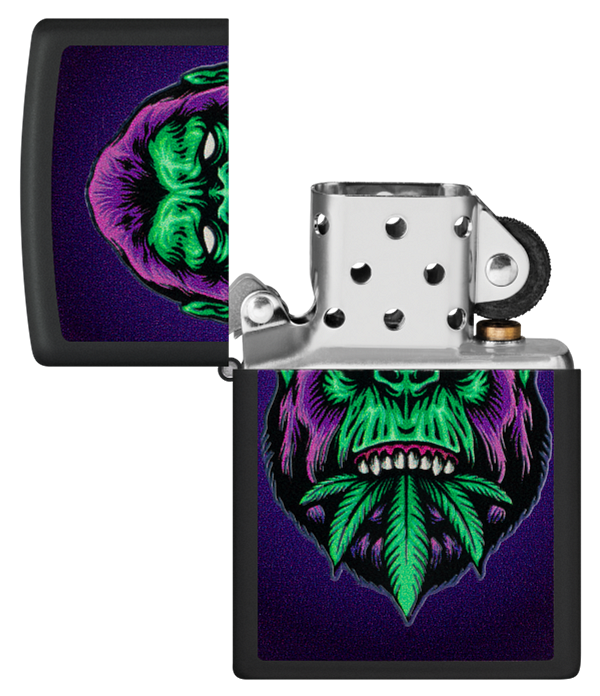 Zippo Cannabis Gorilla Black Light Design, Black Matte Lighter #48585