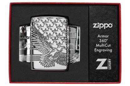 Zippo Patriotic Eagle American Flag USA, 360° Engraved, Genuine Lighter #49027