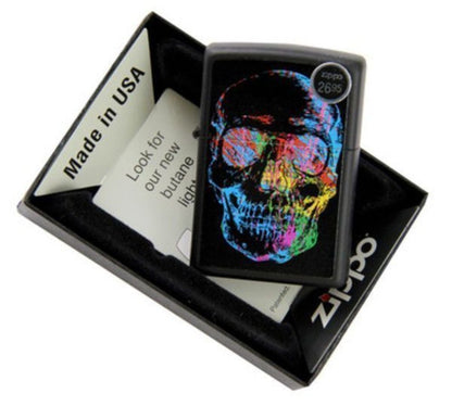 Zippo Colorful Skull, Black Matte Finish, Genuine Windproof Lighter #28042