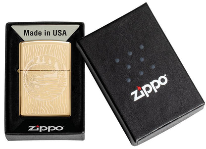 Zippo Fisherman Design, High Polish Brass Finish Lighter #49610