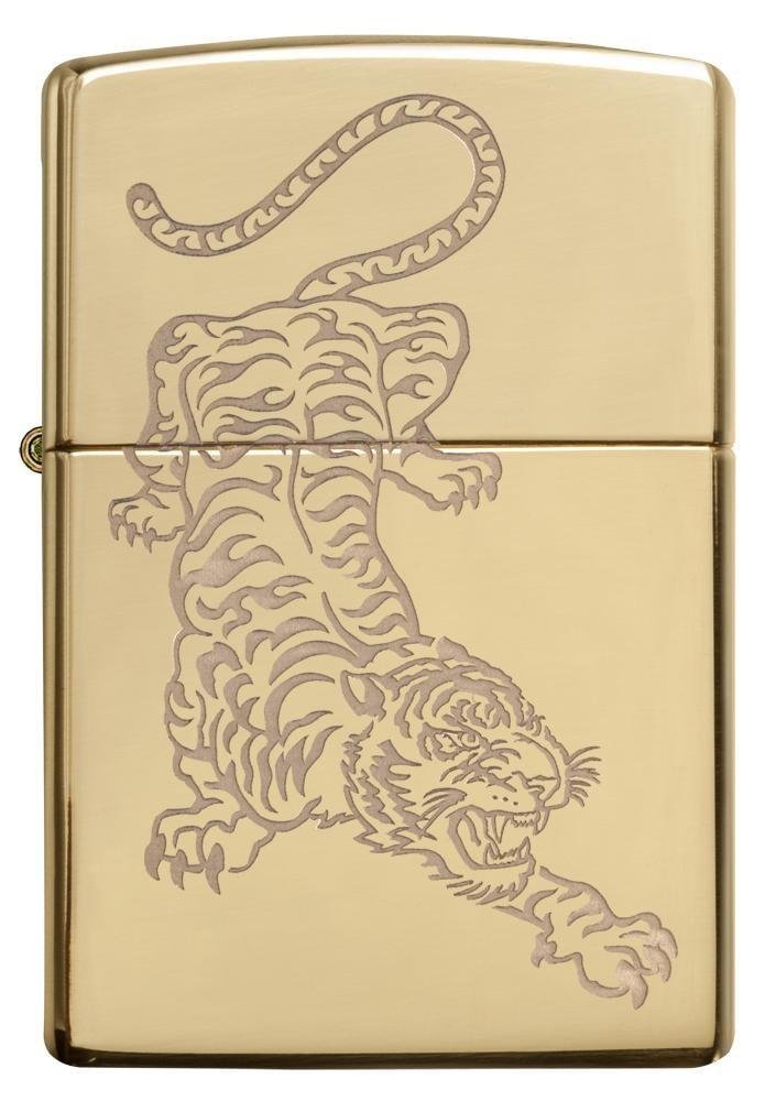 Zippo Tiger Design, Engraved High Polish Brass Genuine Windproof Lighter #29884