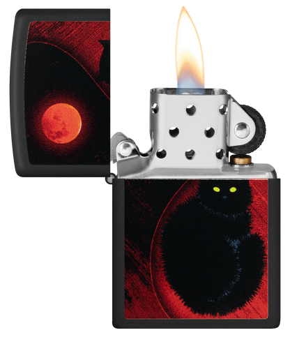 Zippo Black Cat Bad Luck, Black Matte Finish Lighter #