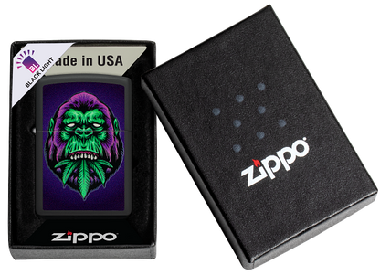 Zippo Cannabis Gorilla Black Light Design, Black Matte Lighter #48585