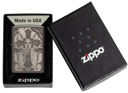 Zippo Spiritual Cross Girl Tattoo, Black Ice Lighter #48411