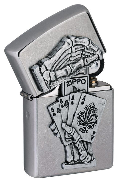 Zippo Dead Mans Hand Poker Casino Design, Street Chrome Lighter #49536