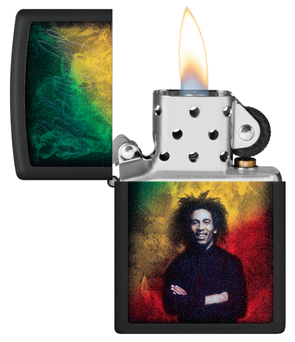 Zippo Bob Marley Black Light Design, Black Matte Lighter #48674