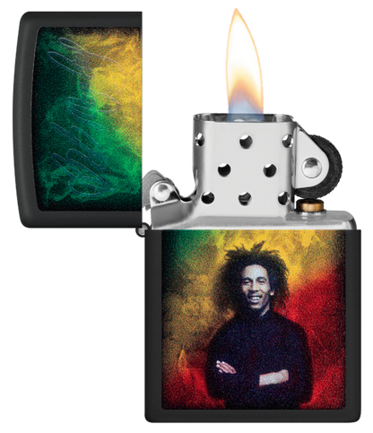 Zippo Bob Marley Black Light Design, Black Matte Lighter #48674