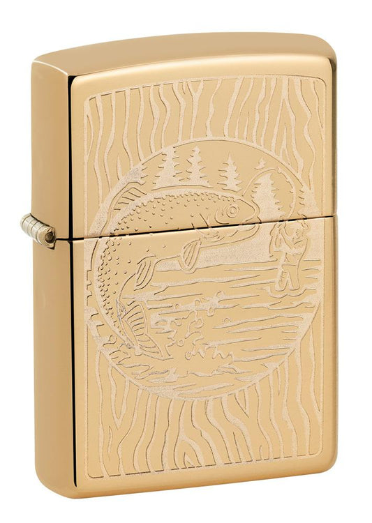 Zippo Fisherman Design, High Polish Brass Finish Lighter #49610