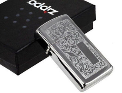 Zippo Slim Chrome Venetian Design, Good For Engraving, Genuine Lighter #1652