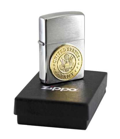 Zippo USA Army Crest Emblem, Brushed Chrome Finish, Genuine Lighter #280ARM