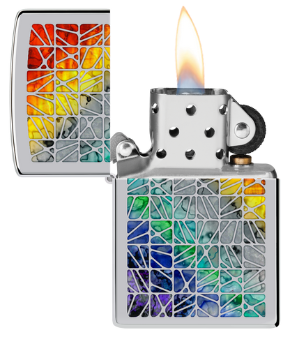 Zippo Fusion Tile Pattern, High Polish Chrome Lighter #48412