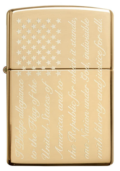 Zippo Pledge of Allegiance USA Design, High Polish Brass Lighter #49585