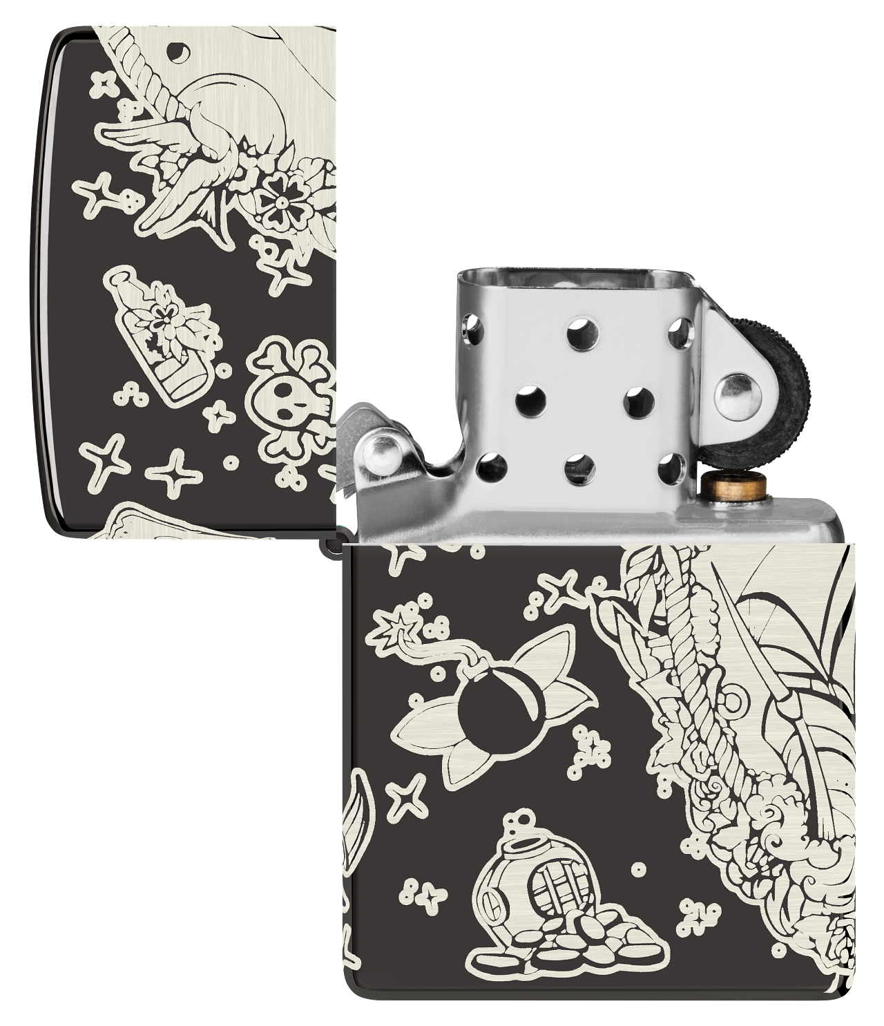 Zippo Nautical Tatto Design, High Polish Black Lighter #48398