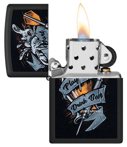 Zippo Play Darts Drink Beer, Black Matte Lighter #48679