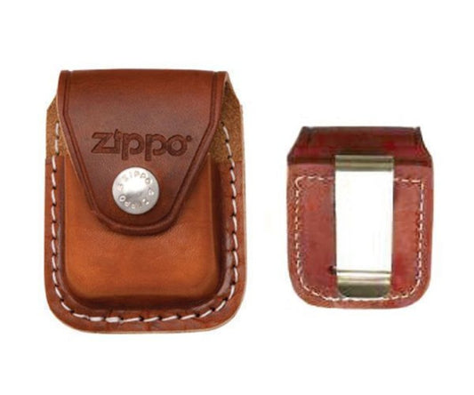 Zippo Metal Clip Brown Leather Pouch For Zippo Pocket Lighters #LPCB