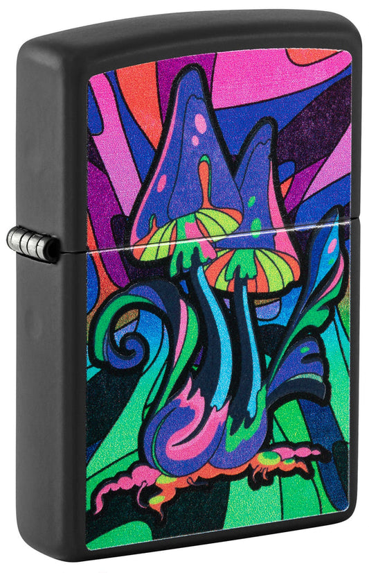 Zippo Black Light Mushroom Design, Black Matte Lighter #48386