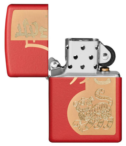 Zippo Year of the Tiger Laser Engraved, Red Matte Windproof Lighter #49701