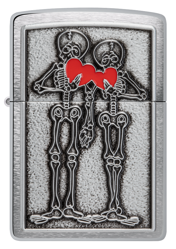 Zippo Romantic Skeleton Emblem Design, Brushed Chrome Lighter #48688