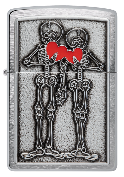 Zippo Romantic Skeleton Emblem Design, Brushed Chrome Lighter #48688