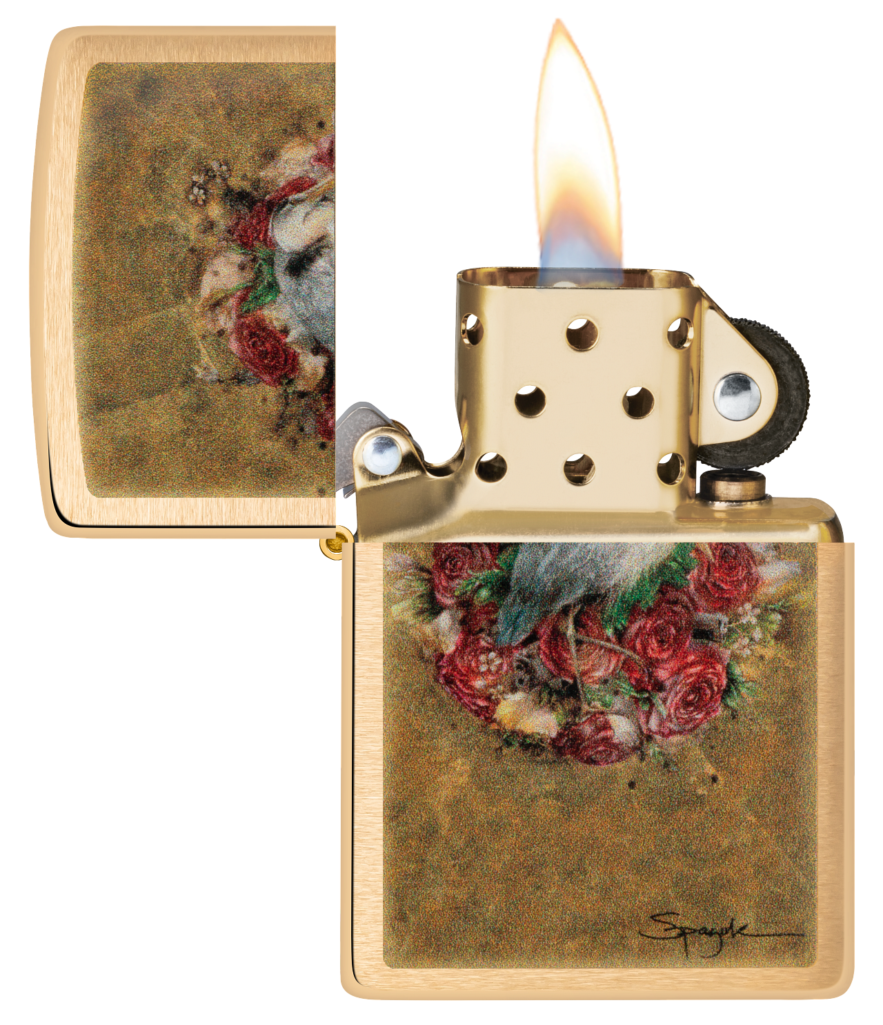 Zippo Spazuk Stork Design, Brushed Brass Lighter #48329