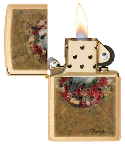 Zippo Spazuk Stork Design, Brushed Brass Lighter #48329