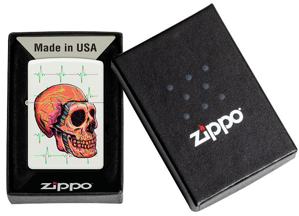 Zippo Skull EKG Color Image Design, White Matte Lighter #48659