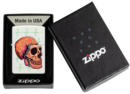 Zippo Skull EKG Color Image Design, White Matte Lighter #48659