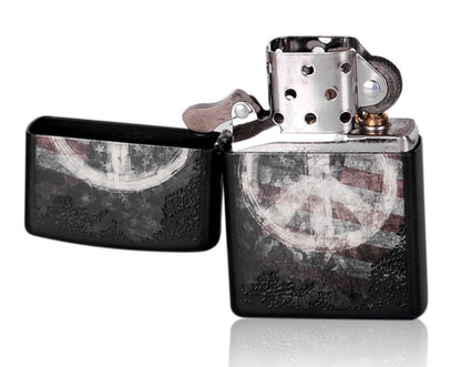 Zippo Peace Sign On USA Distressed Flag Lighter, Black Matte, Windproof #28864