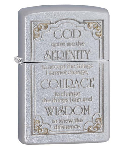 Zippo Serenity Prayer Lighter Satin Chrome #28458