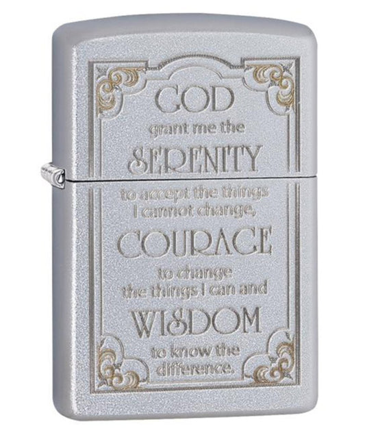 Zippo Serenity Prayer Lighter Satin Chrome #28458