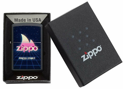 Zippo Retro Gaming Design, Press Start, Black Matte Windproof Lighter USA #49115