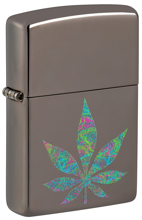 Zippo Cannabis Leaf Design, Black Ice Lighter #48578