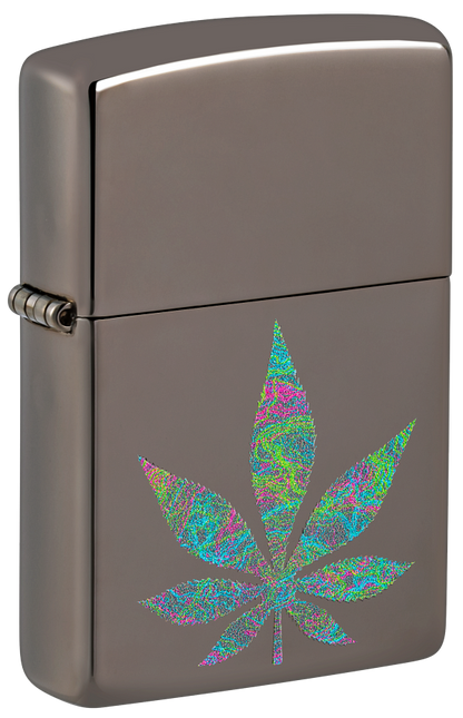 Zippo Cannabis Leaf Design, Black Ice Lighter #48578