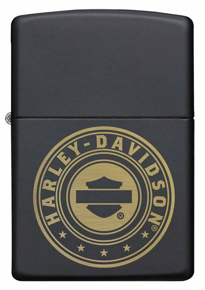 Zippo Harley Davidson Gold Logo Engraved, Black Matte Windproof Lighter #49197